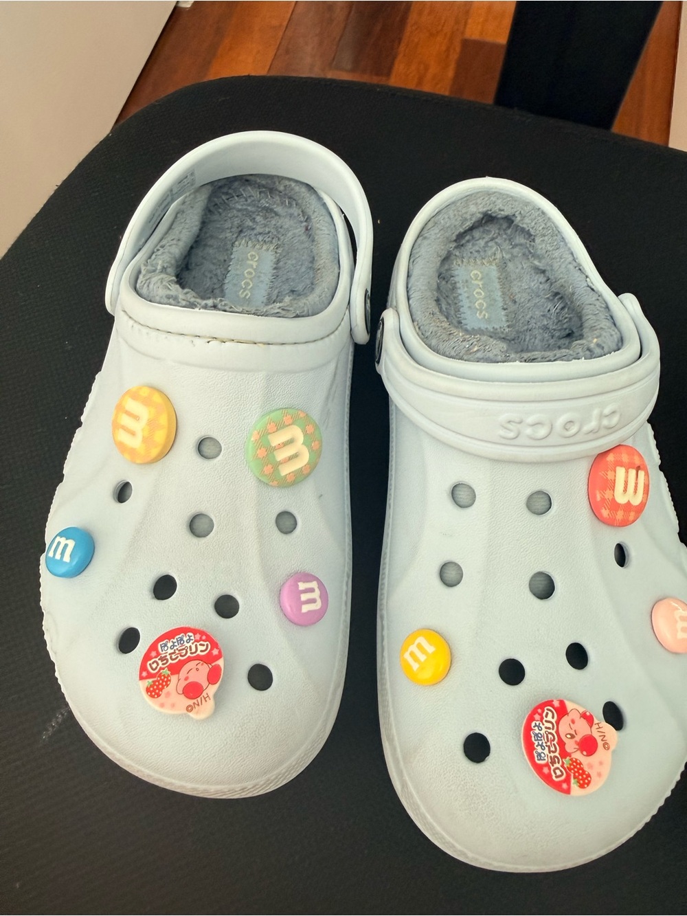 CROCS Kids Light Blue Fuzzy-Lined Clogs with Colorful Charms